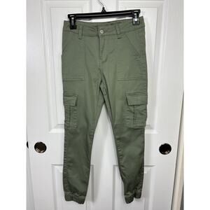 V.I.P. Jeans Cargo Jogger Pants Juniors Size 3/4 Solid Olive Cotton Blend